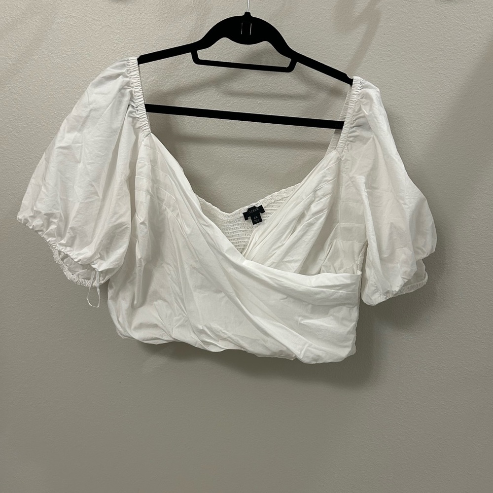J. Crew White Puff Sleeve Blouse
